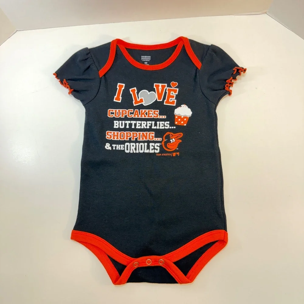 Baltimore Orioles MLB Team Athletics Bodysuit Baby Girls 18M Black One Piece